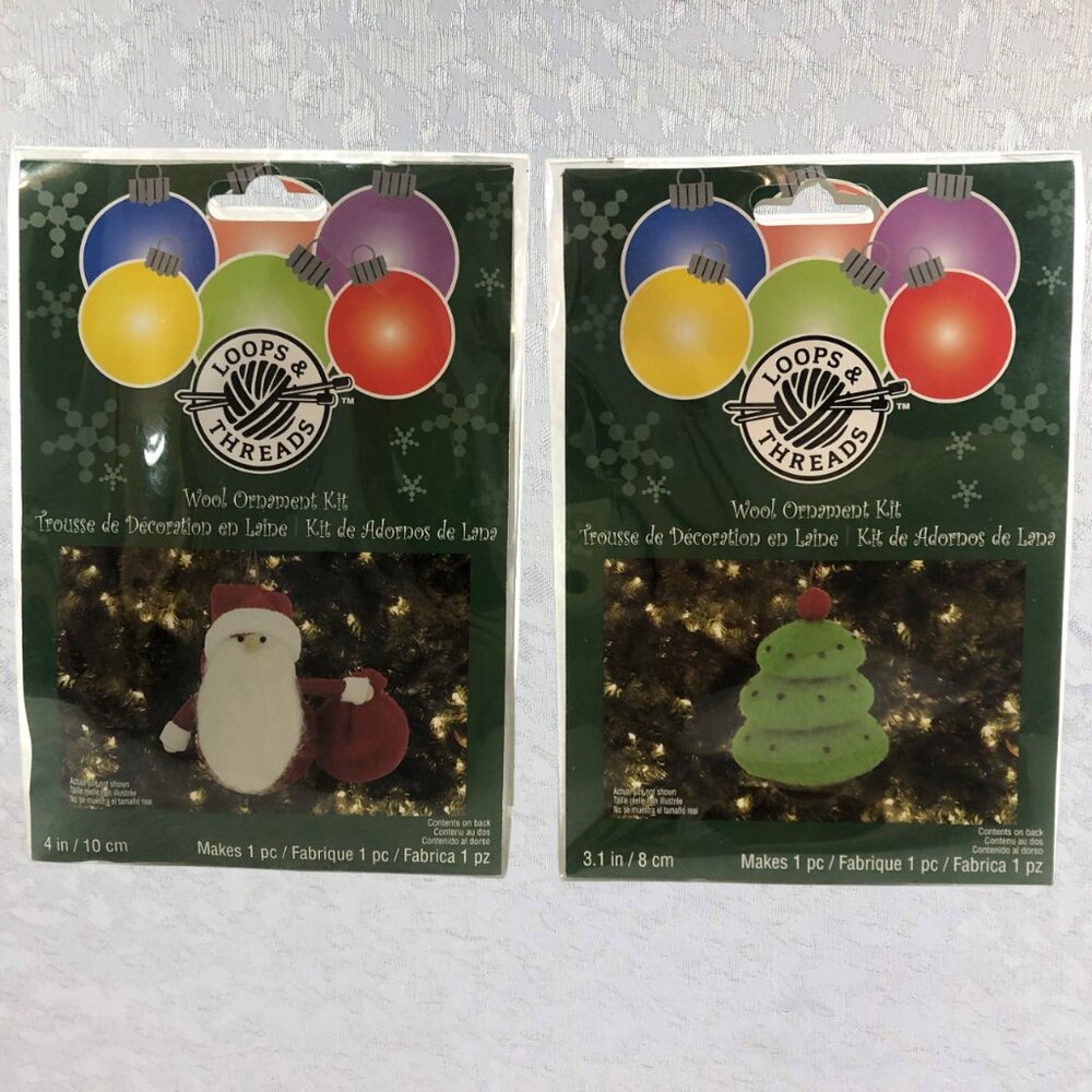 Loops & Threads Needle Felting Wool Ornament Kits – Santa & Christmas Tree NWT